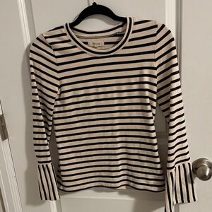 Madewell Navy and Cream Bell-Sleeve Striped Top